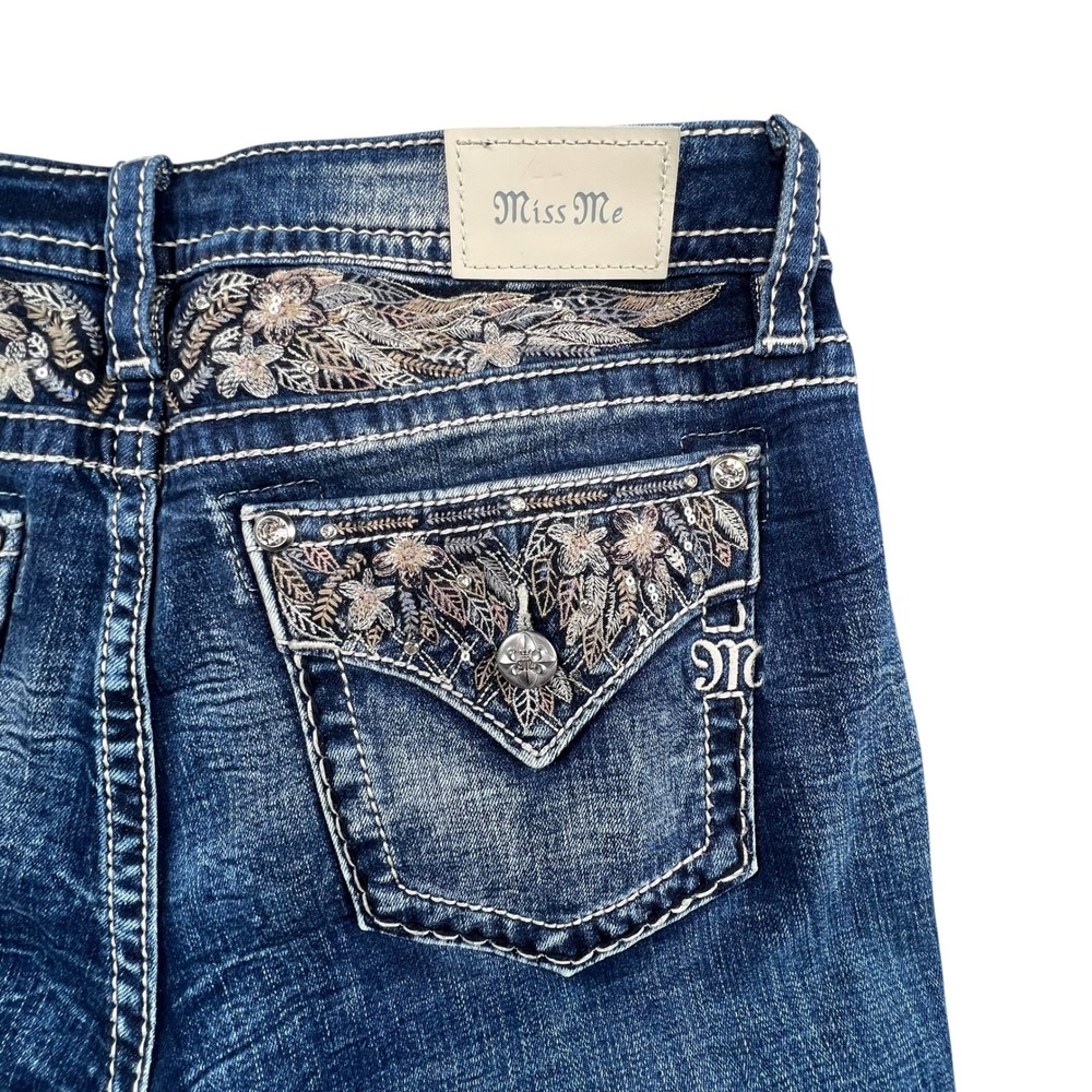 Miss Me Curvy Bootcut Jeans Womens 32 Blue Embroidered Sequin E9207VBR